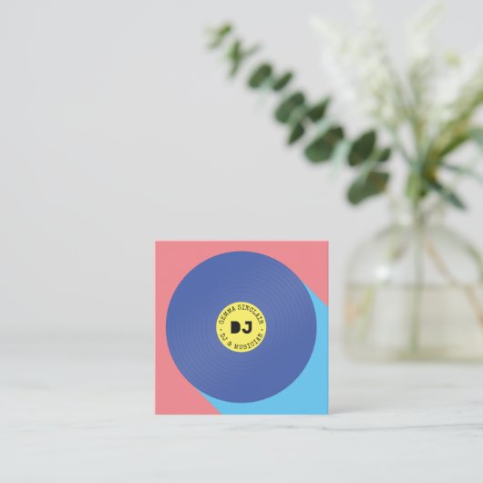 Retro rosa blauer, moderner Musik DJ Vinyl Musiker Quadratische Visitenkarte (Stehend Vorderseite)