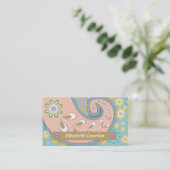Retro-Rosa, blaues Paisleymotiv Visitenkarte (Stehend Vorderseite)