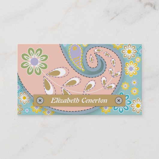 Retro-Rosa, blaues Paisleymotiv Visitenkarte (Vorderseite)