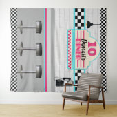 Retro Rosa & Blue Checkerboard Diner Background Wandteppich (Beispiel (Horizontal))