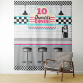 Retro Rosa & Blue Checkerboard Diner Background Wandteppich (Beispiel)