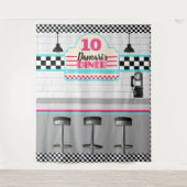 Retro Rosa & Blue Checkerboard Diner Background Wandteppich (Vorderseite)