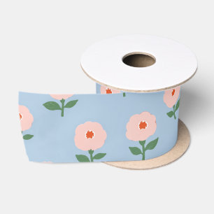 Retro-Rosa-Blumen auf Blau Satinband