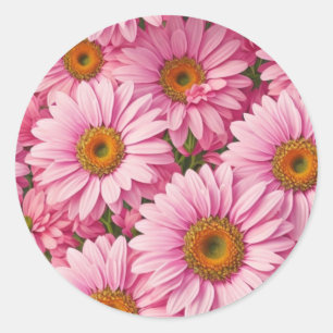Retro-Rosa-Blumen-Daisy-Muster Runder Aufkleber