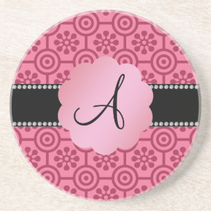 Retro rosa Blumen und Kreise des Monogramms Sandstein Untersetzer