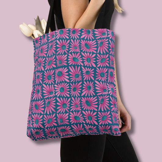 Retro Rosa Blumenblockdruck-Daisy Tasche