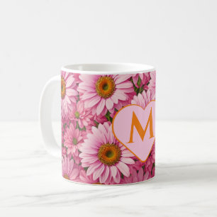 Retro rosa Blumenmuster mit Gänseblümchen Kaffeetasse