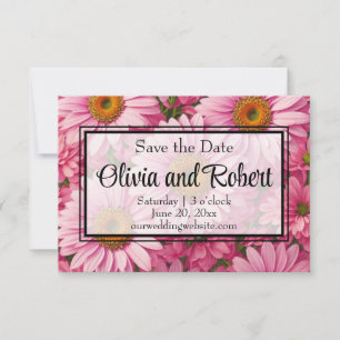 Retro rosa Blumenmuster mit Gänseblümchen Save The Date