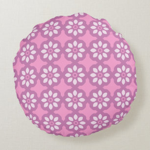 Retro-Rosa-Blütenmuster Rundes Kissen
