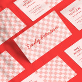 Retro Rosa Checked Business Card Visitenkarte