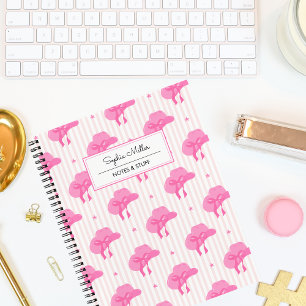 Retro rosa Coquette Cowgirl Hut mit Bow Monogramm Notizblock