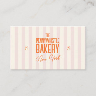 Retro Rosa Creme Streifen Vintage Bäckerei QR Code Visitenkarte
