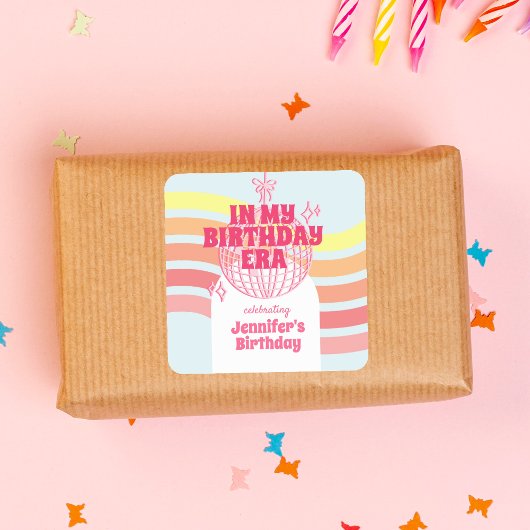 Retro Rosa Disco Ball in meinem Party Quadratischer Aufkleber