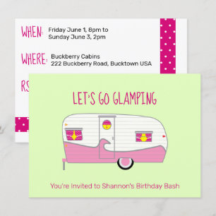 Retro-Rosa Dosen-Schinken-Anhänger Glamping Einladung