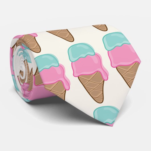 Retro Rosa Erdbeere und Minze Ice Cream Cones Kraw Krawatte (Gerollt)