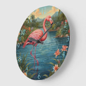 Retro rosa Flamingo Große Wanduhr (Winkel)