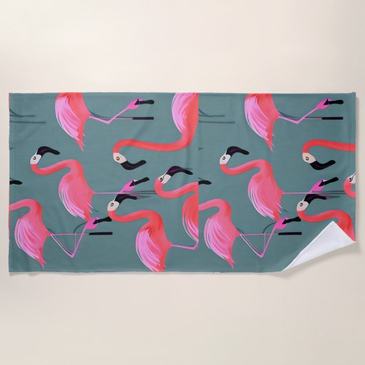 Retro-Rosa Flamingos Strandtuch (Vorderseite)