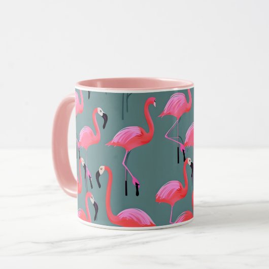 Retro-Rosa Flamingos Tasse (Vorderseite Links)