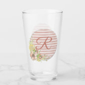Retro Rosa Floral Stripe Design Monogramm trinken Glas (Vorderseite)
