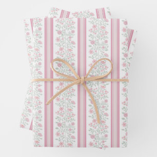 Retro-Rosa Florale Wildblumen Coquette Geschenkpapier Set