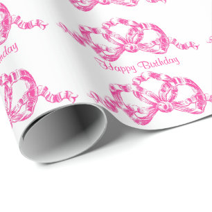 Retro-Rosa-französische-Schleife Happy Birthday Geschenkpapier