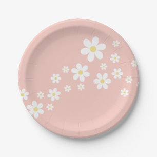 Retro Rosa Gänseblümchen Geburtstag Pappteller