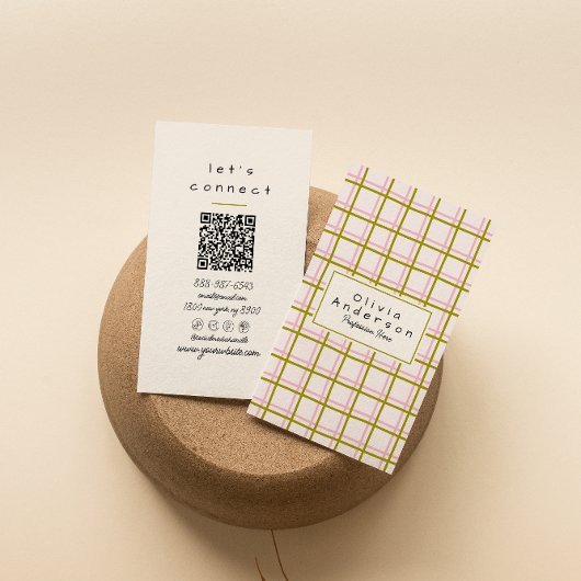 Retro Rosa Gelb Markierte Streifen Trendcode QR Co Visitenkarte