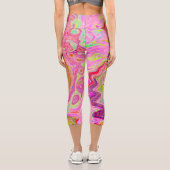 Retro Rosa, Gelb und Magenta Abstrakte Kunst, Dich Capri Leggings (Rückseite)