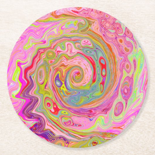 Retro Rosa, Gelb und Magenta Abstrakte Kunst, Dich Runder Pappuntersetzer (Vorderseite)