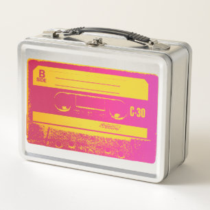 Retro Rosa & Gelbe Kassette Metall Brotdose
