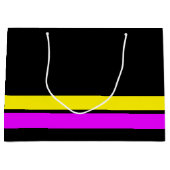 Retro rosa gelbe untere Streifen auf schwarzen Str Große Geschenktüte (Vorderseite)