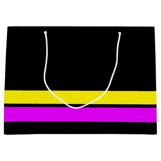 Retro rosa gelbe untere Streifen auf schwarzen Str Große Geschenktüte (Vorderseite)