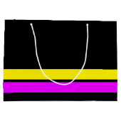 Retro rosa gelbe untere Streifen auf schwarzen Str Große Geschenktüte (Rückseite)