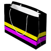 Retro rosa gelbe untere Streifen auf schwarzen Str Große Geschenktüte (Rückseite Schrägansicht)