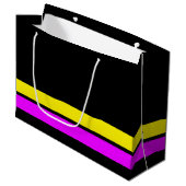 Retro rosa gelbe untere Streifen auf schwarzen Str Große Geschenktüte (Vorderseite Schrägansicht)