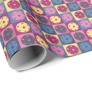 Retro-rosa-gelbes Pickleball-Muster Geschenkpapier