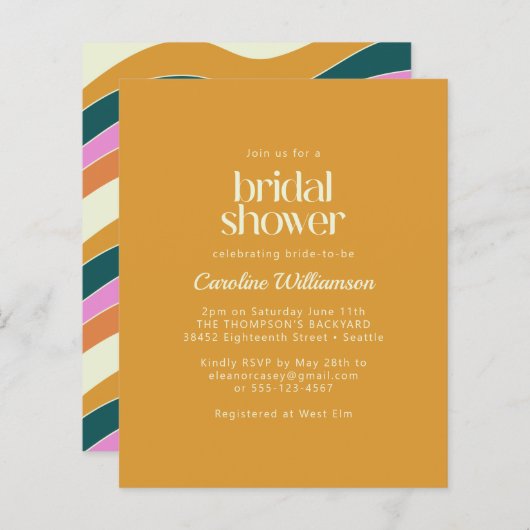 Retro-Rosa-Gelbwavy-Linien-Brautparty (Vorne/Hinten)