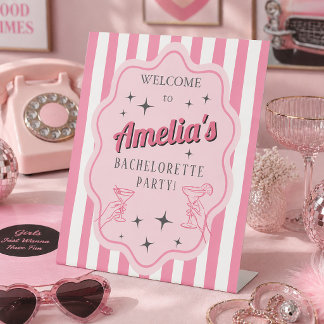 Retro Rosa Gestreifte Junggesellinnen-Abschiedspar Sockelschild