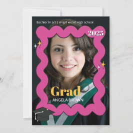 Retro rosa gezackter Abschluss einladen Ankündigung