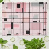 Retro rosa Gitter-und Sternexplosion-Küchen-Tuch Handtuch (Gefaltet)