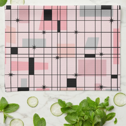 Retro rosa Gitter-und Sternexplosion-Küchen-Tuch Handtuch (Gefaltet)