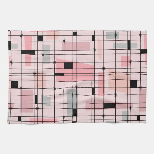 Retro rosa Gitter-und Sternexplosion-Küchen-Tuch Handtuch (Horizontal)