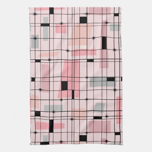 Retro rosa Gitter-und Sternexplosion-Küchen-Tuch Handtuch (Vertikal)