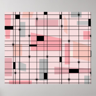 Retro rosa Gitter-und Sternexplosion-Plakat Poster
