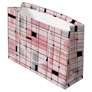 Retro Rosa Gitter und Sternexplosionen Geschenktüt Große Geschenktüte