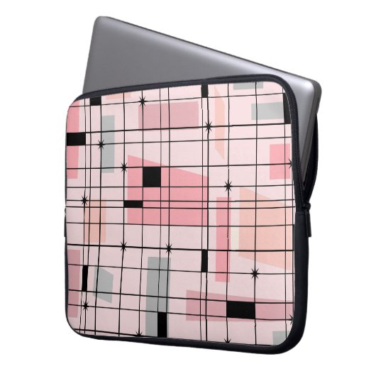 Retro Rosa Gitter und Sternexplosionen Laptop-Sieb Laptopschutzhülle (Vorderseite Links)