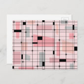 Retro Rosa Gitter und Sternexplosionen Postkarte (Vorne/Hinten)