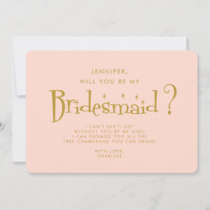 Retro Rosa & Gold Handschrift Brautjungfer Antrag Einladung