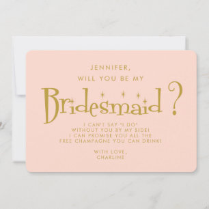 Retro Rosa & Gold Handwriting Brautjungfer Vorschl Einladung