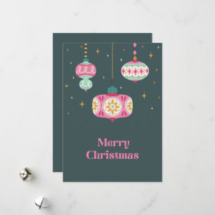 Retro-Rosa-Grün-Nicht-Foto-Weihnachtsbaumschmuck Feiertagskarte